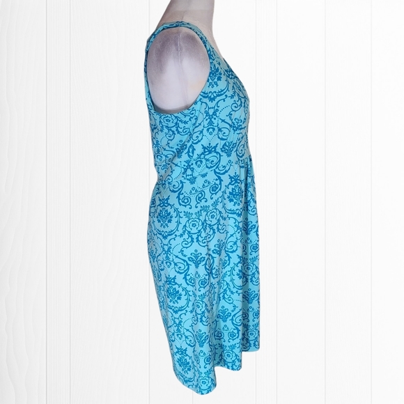 Tehama Women's Blue Damask V-Neck Sleeveless Pleated Midi Dress Size Small - Picture 5 of 11